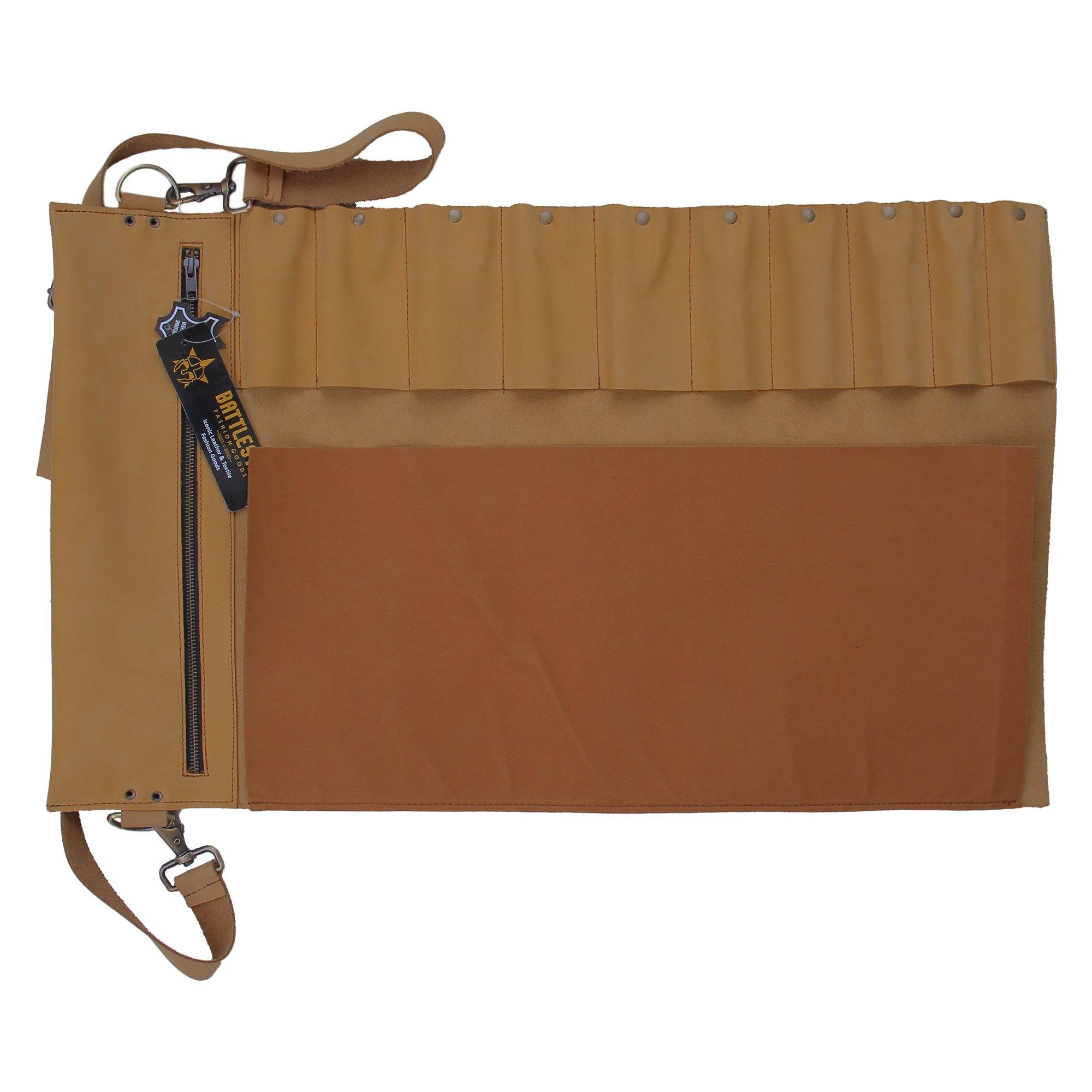 Spine Spark Chef Knife Roll Bag Tan Pure Nubuck Leather Knife Carry Case Wallet With 10 Pockets