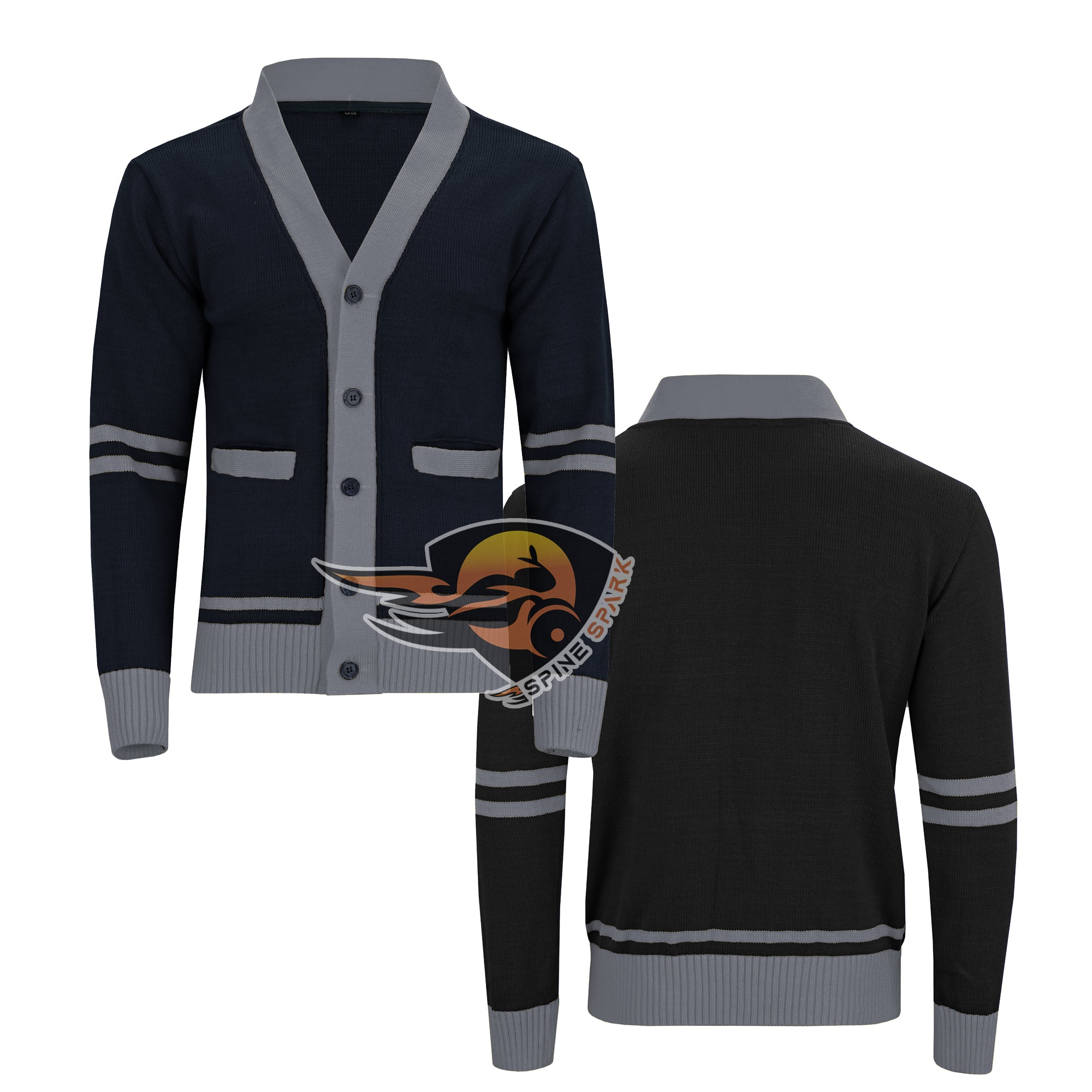 Cozy Jacquard Wool Cardigan Black Gray – Perfect for Graduation, Photoshoots & Uniform Style (Copy)