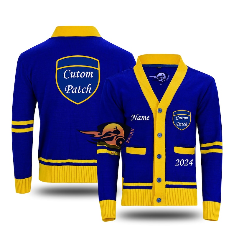 Handmade Unisex Knitted Cardigan Sweater For Graduation High School College University Custom cheerleader Embroidery Patches Made to Order