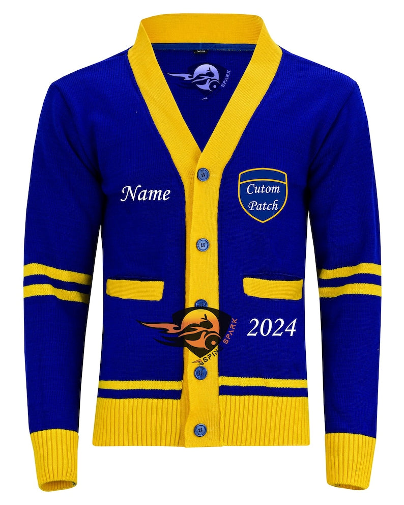 Handmade Unisex Knitted Cardigan Sweater For Graduation High School College University Custom cheerleader Embroidery Patches Made to Order