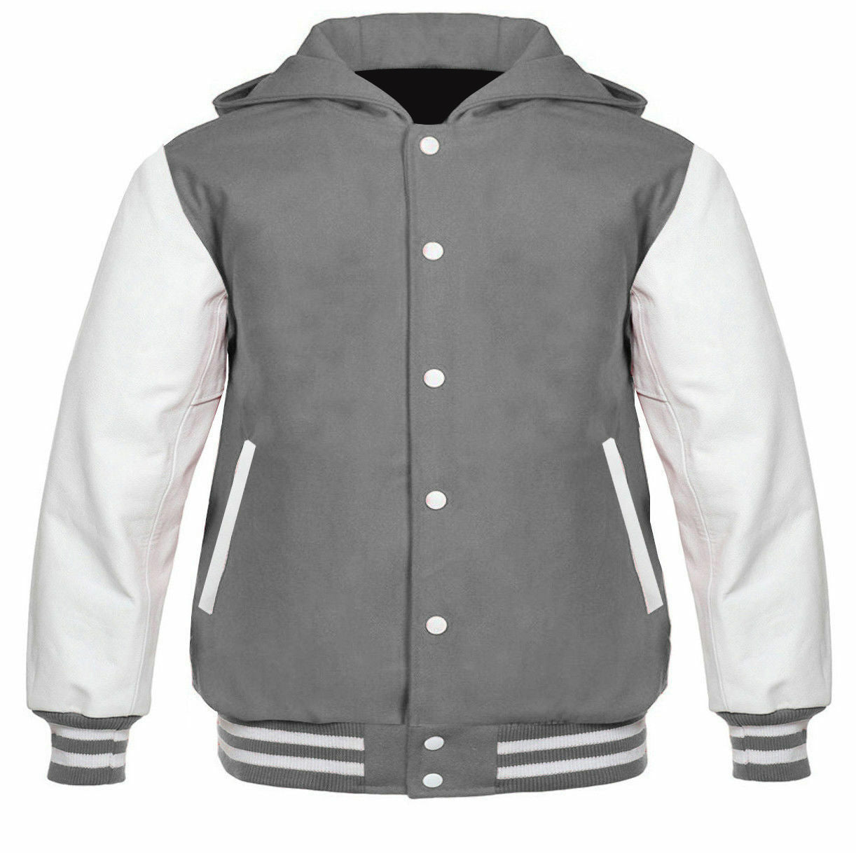 Spine Spark Grey Hooded Wool Varsity White Leather Leather Sleeves