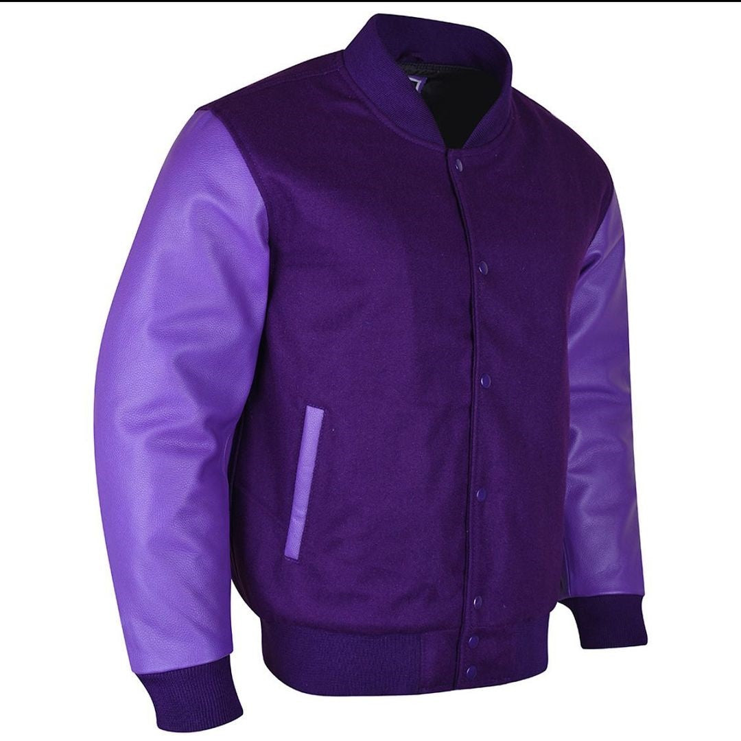 Spine Spark Purple Wool Varsity Baseball Jacket Leather Sleeves