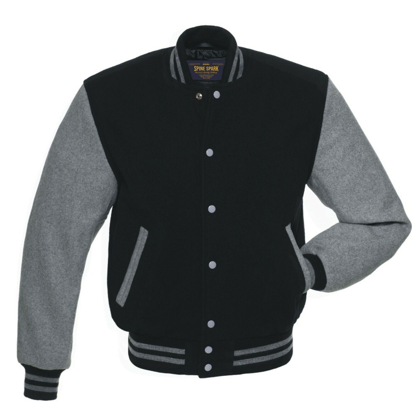 Spine Spark Black Wool Varsity Gray Wool Sleeves Jacket