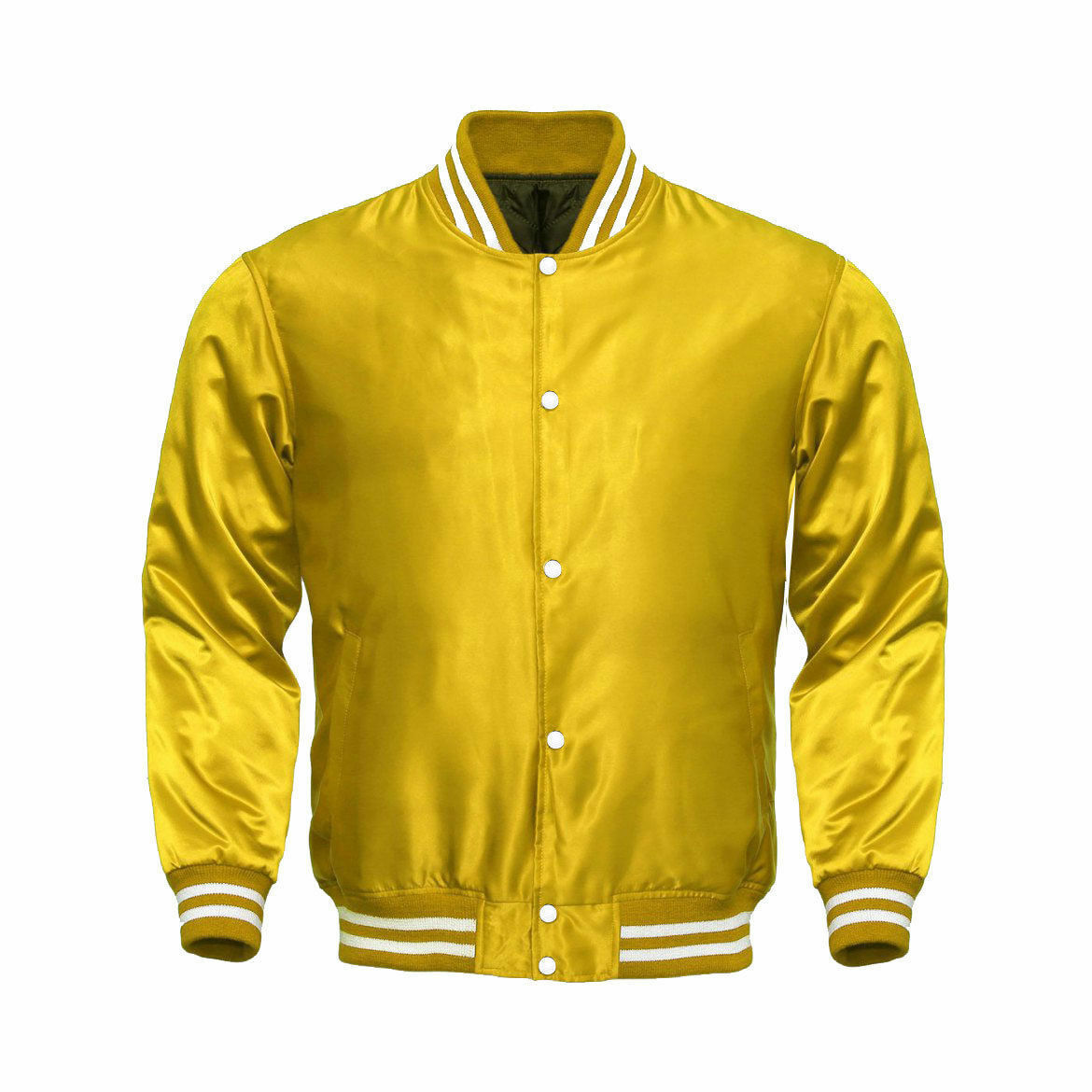 Spine Spark Yellow Satin Varsity Jacket With White Rib