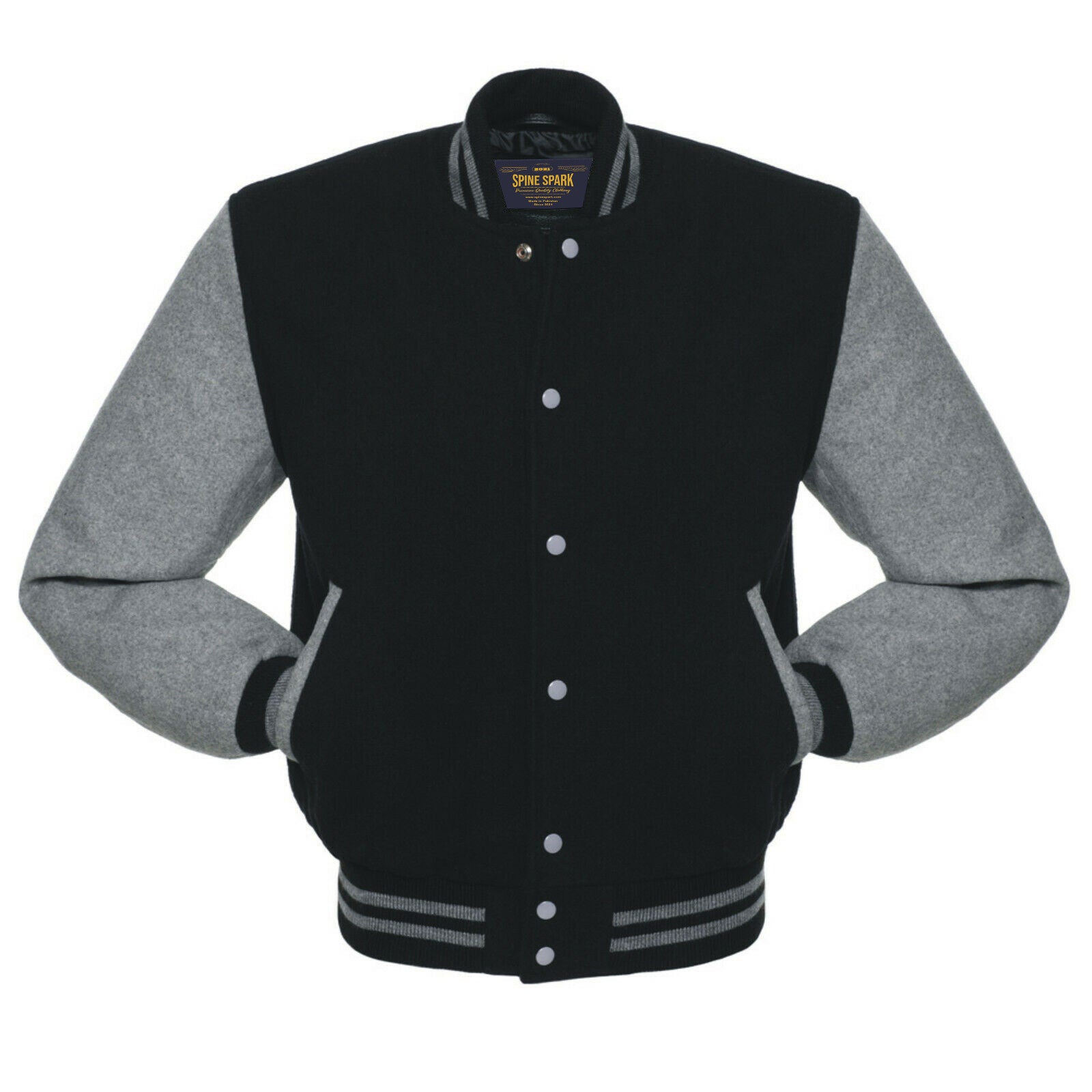 Spine Spark Black Wool Varsity Gray Wool Sleeves Jacket