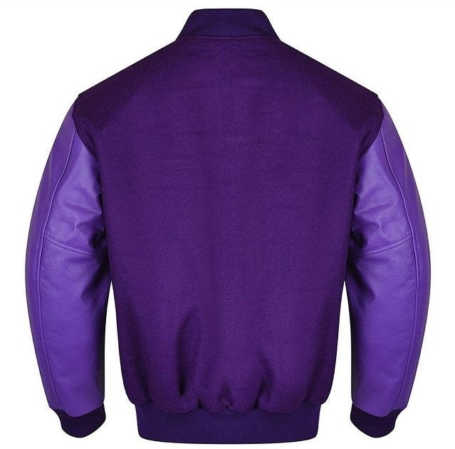 Spine Spark Purple Wool Varsity Baseball Jacket Leather Sleeves