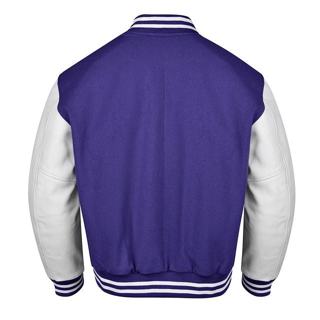 Spine Spark Purple Wool Varsity Jacket White Leather Sleeves