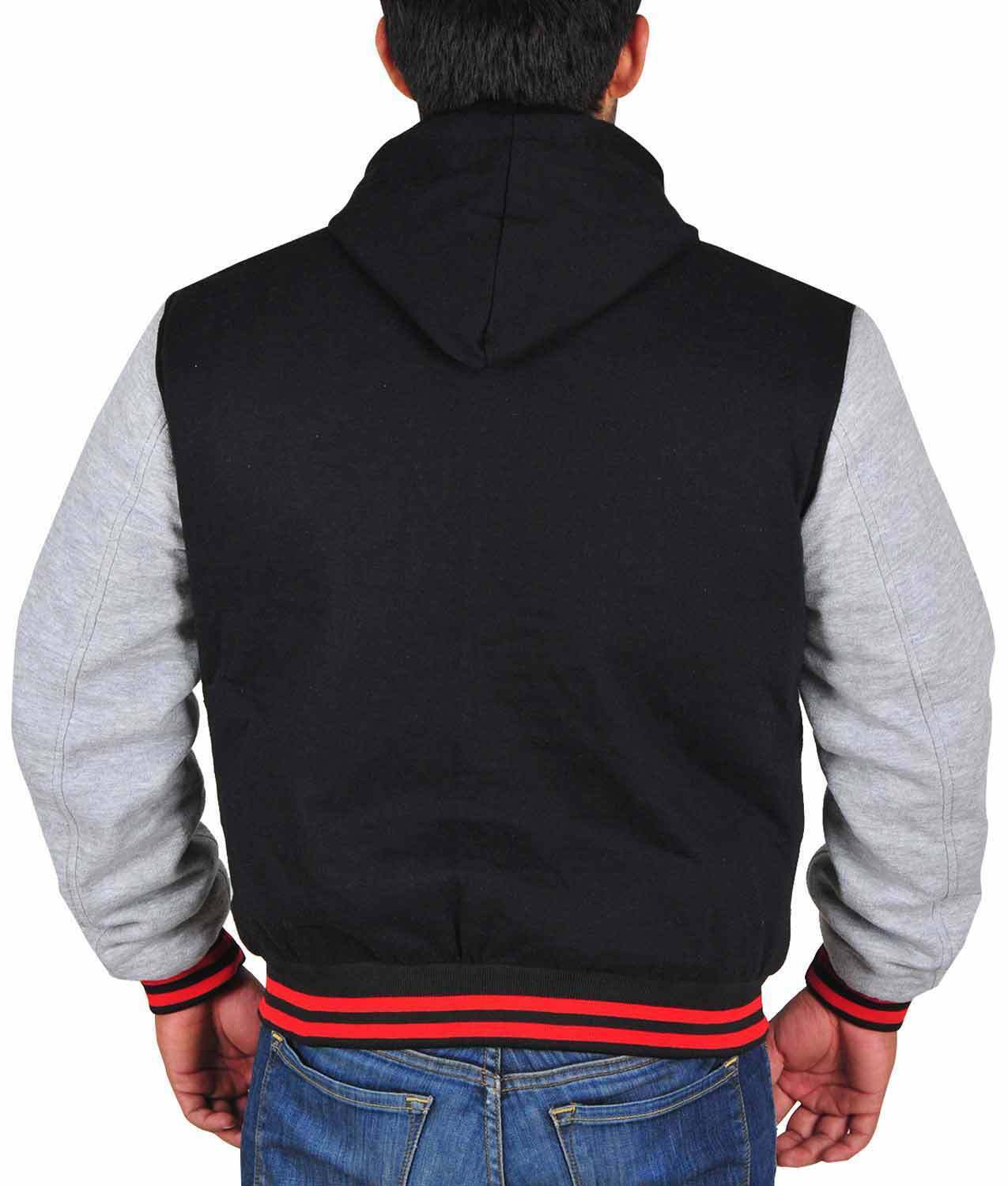 Spine Spark Black Grey MCR Fleece Hooded Varsity Jacket