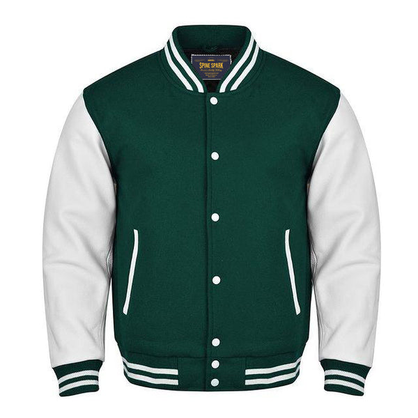 Hooded Varsity Jacket Mens in Forest Green