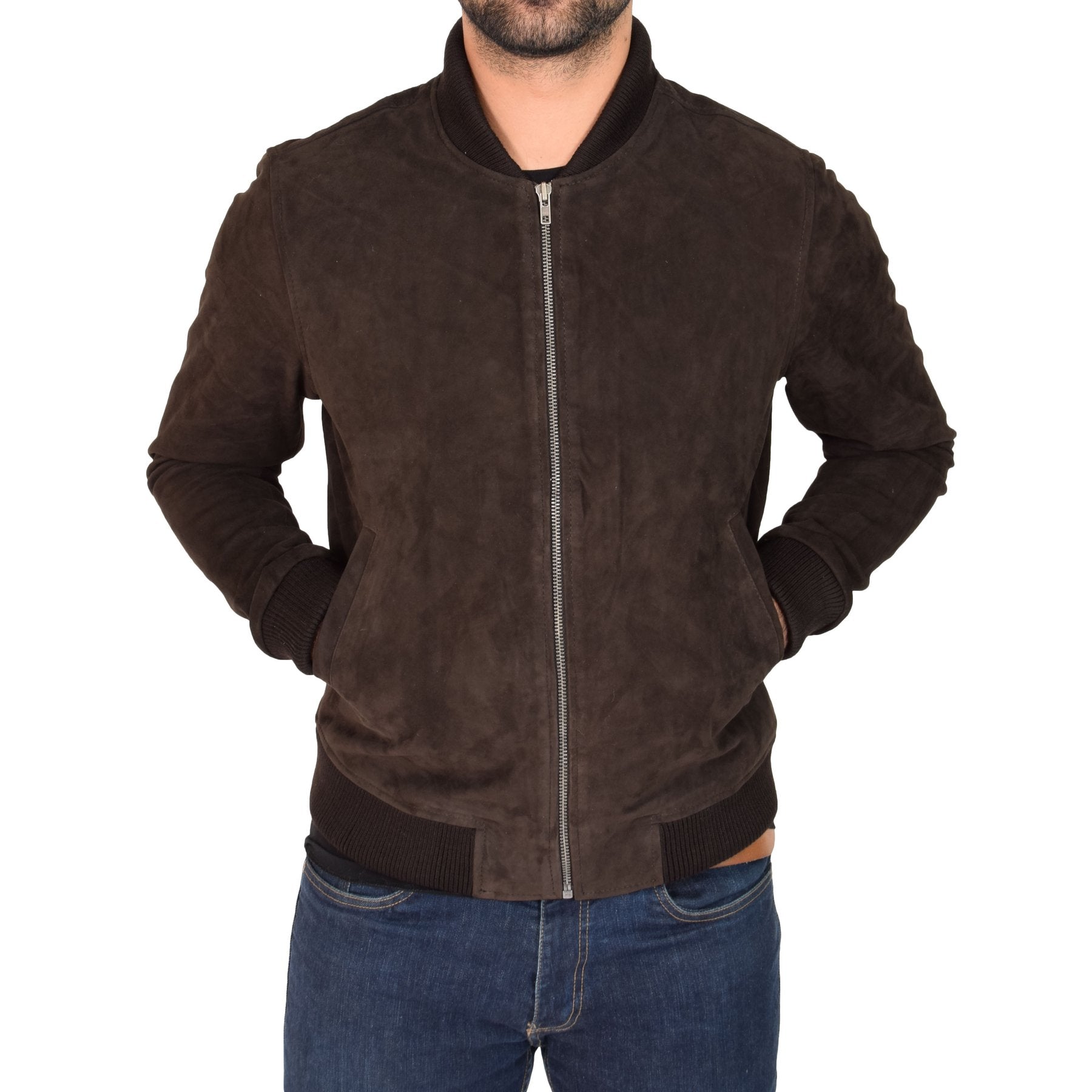 Spine Spark Brown Soft Suede Leather Varsity Style Jacket