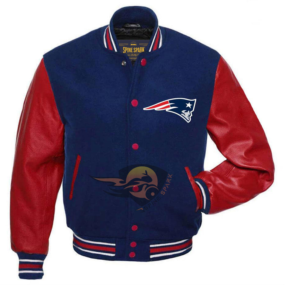 Navy Blue New England Patriots Varsity NFL Jacket By Spinespark