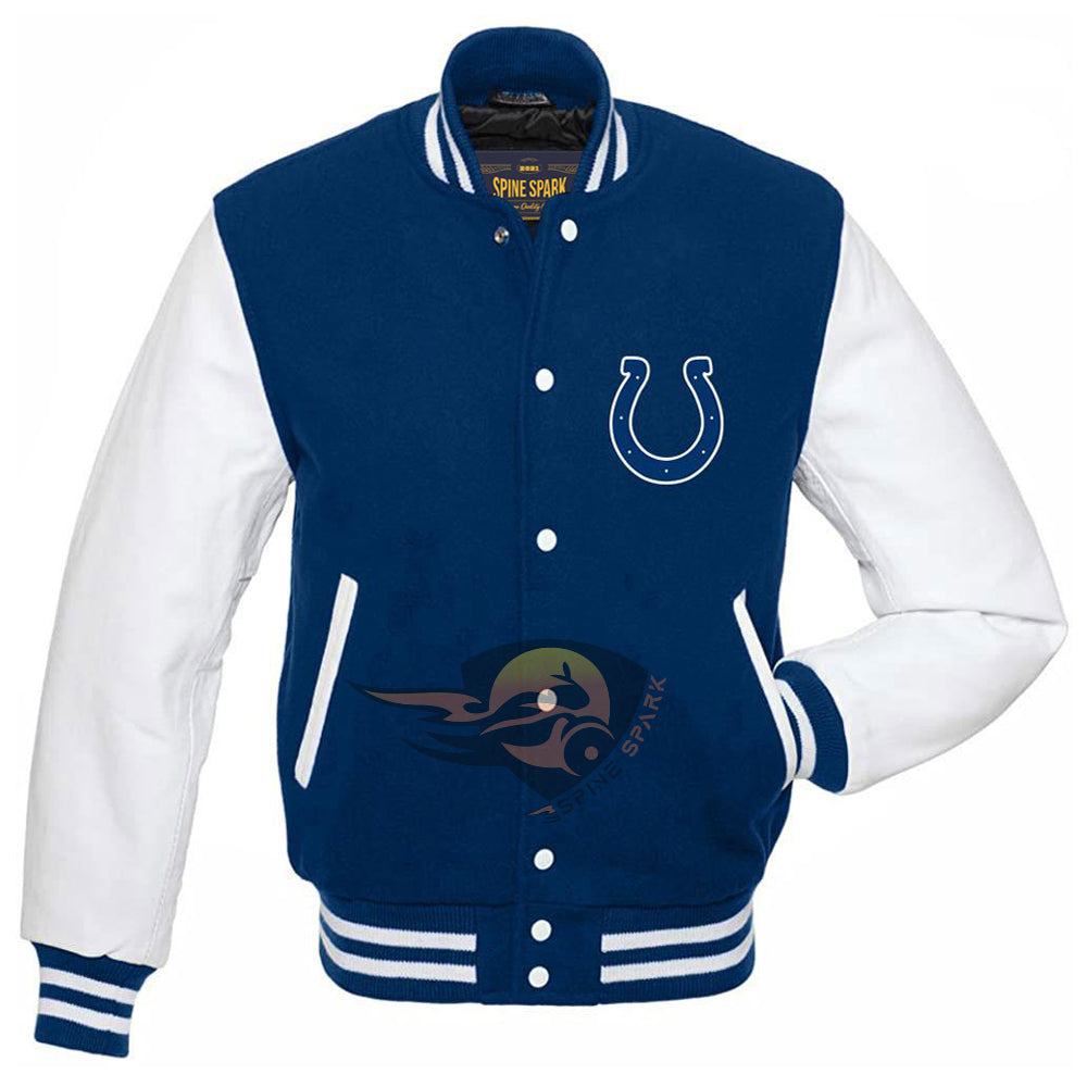 Navy Blue Indianapolis Colts Varsity NFL Jacket By Spinespark