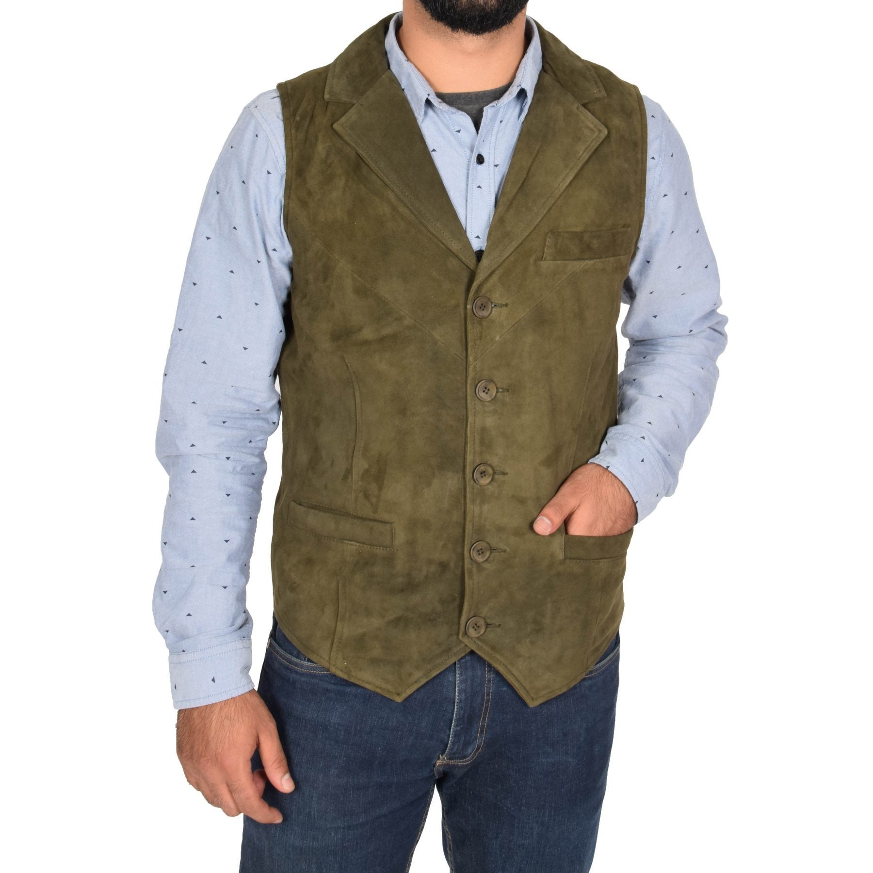 Spine Spark Men's Green Soft Suede Leather Classic Style Vest