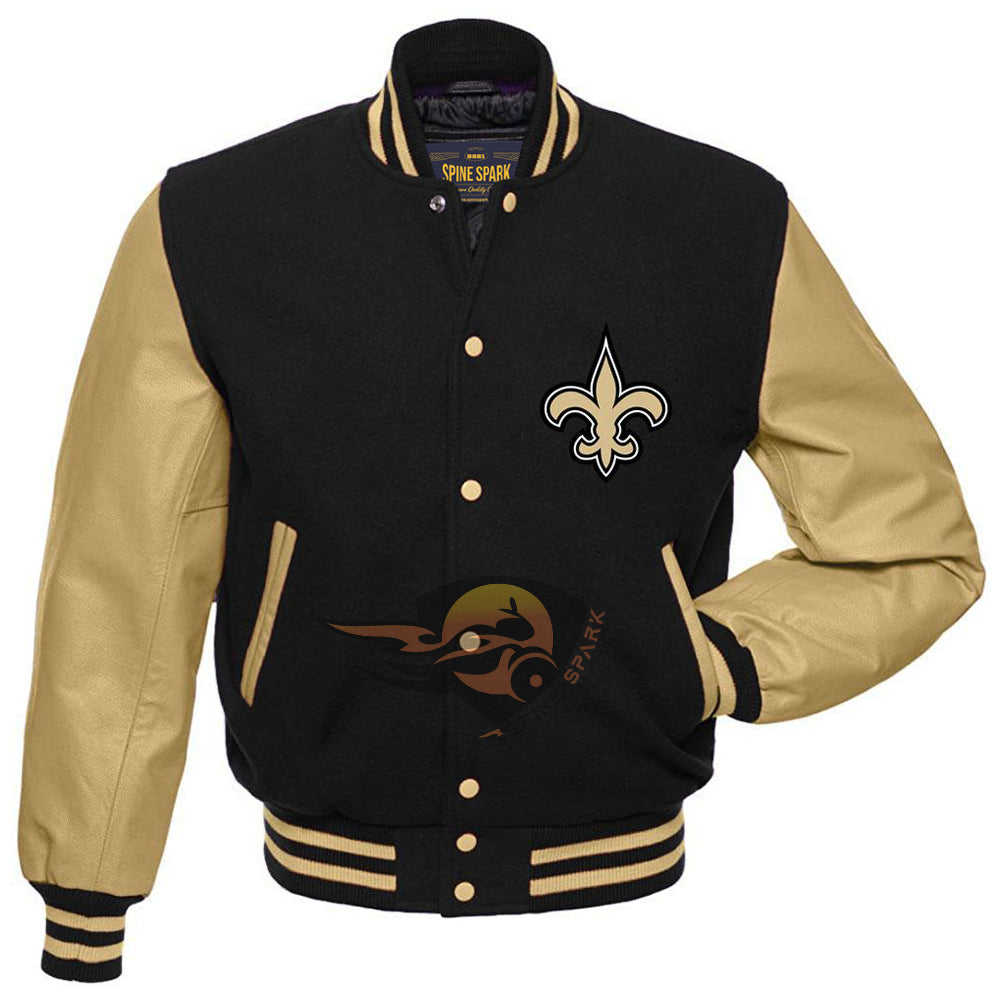 Black New Orleans Saints Varsity NFL Jacket By Spinespark