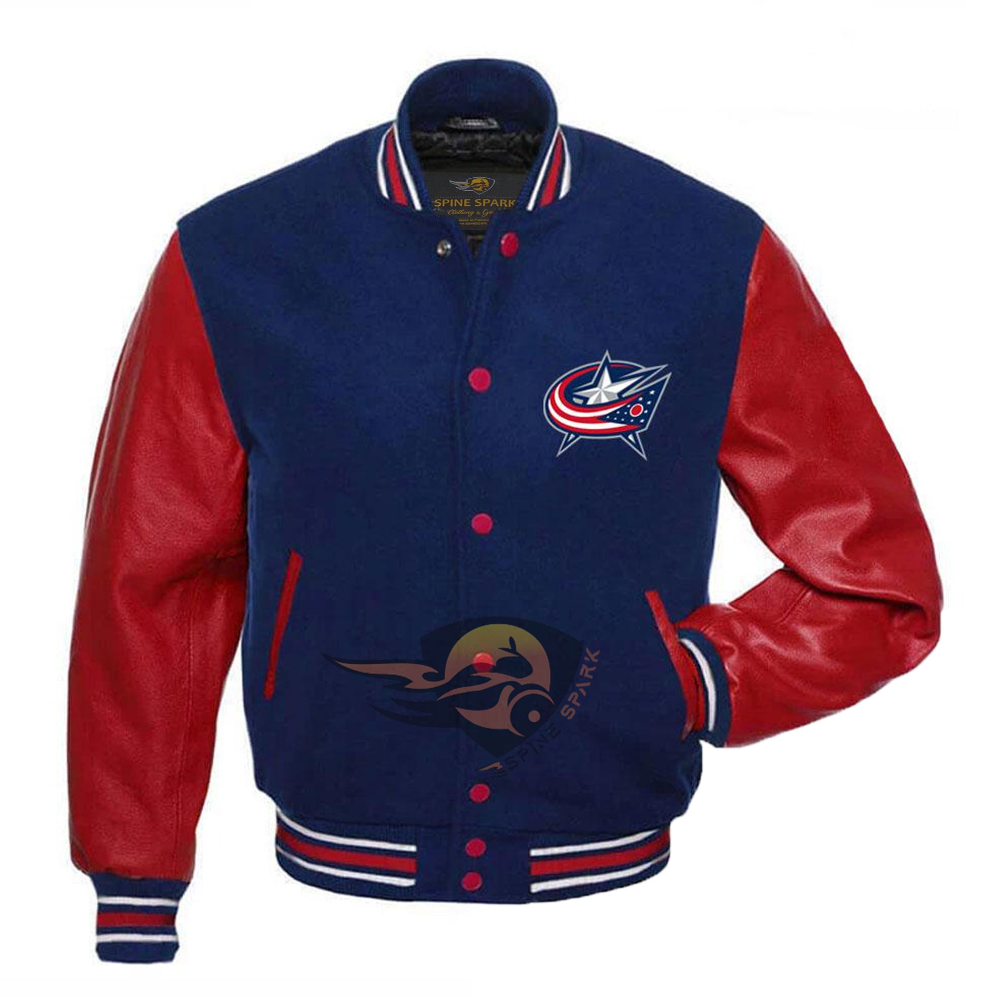 Navy Blue Columbus Blue Jackets Vintage NHL Jackets By SpineSpark