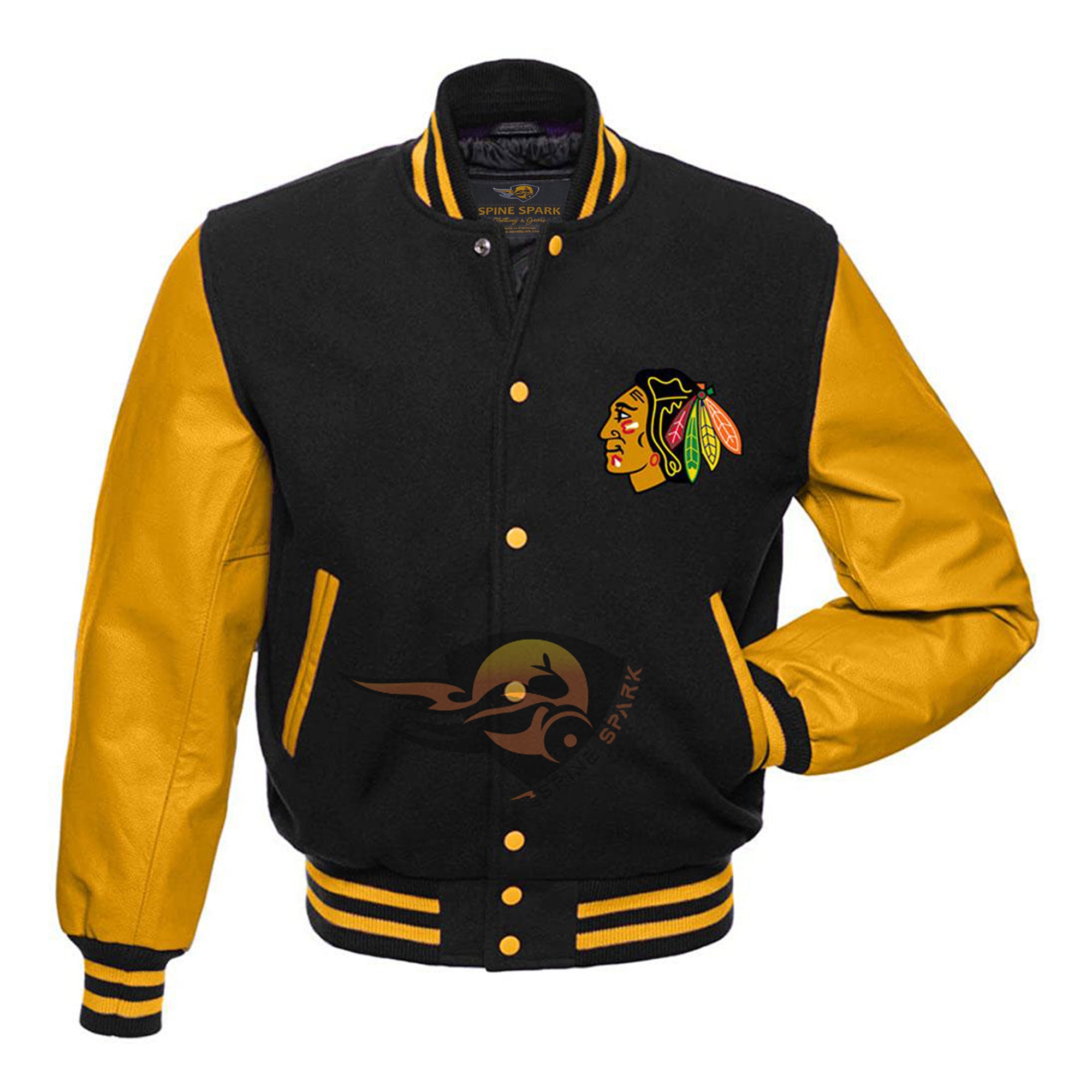 Black Chicago Black Hawks Vintage NHL Jacket By SpineSpark