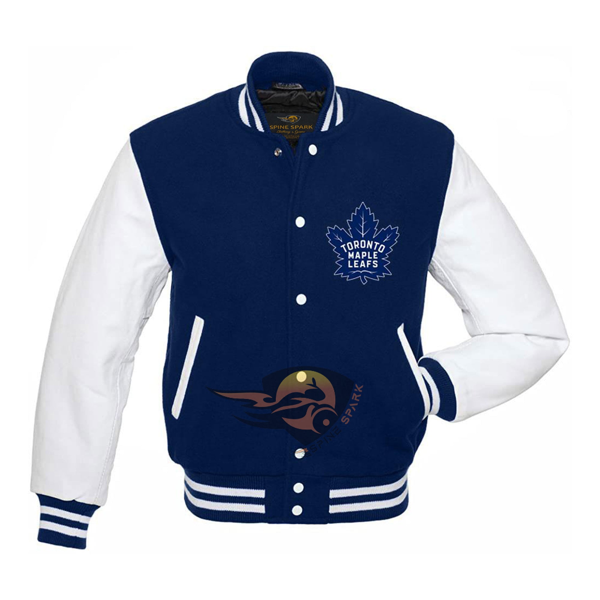 Navy Blue Toronto Maple Leafs Varsity NHL Jacket By Spinespark