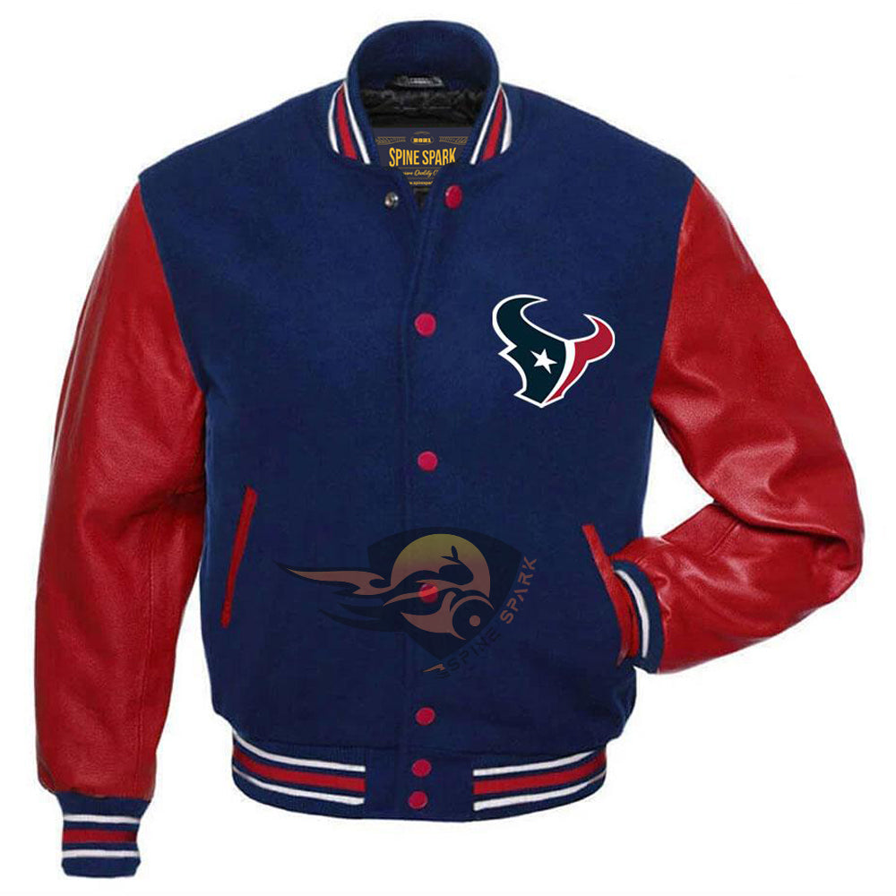Navy Blue Houston Texans Varsity NFL Jacket By Spinespark