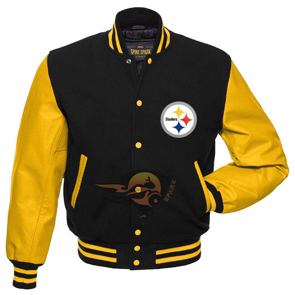 Black Pittsburgh Steelers Varsity NFL Jacket By Spinespark