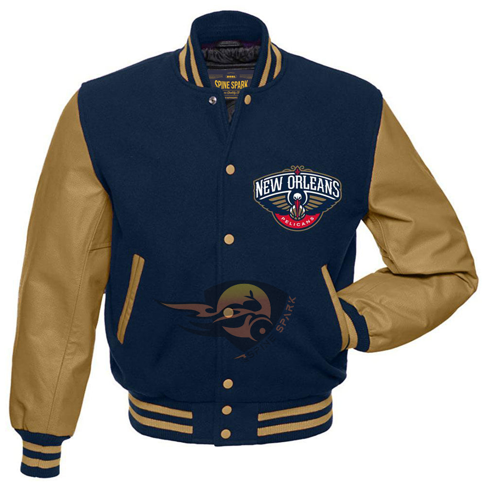 Navy Blue New Orleans Pelicans Varsity NBA Jacket By Spinespark