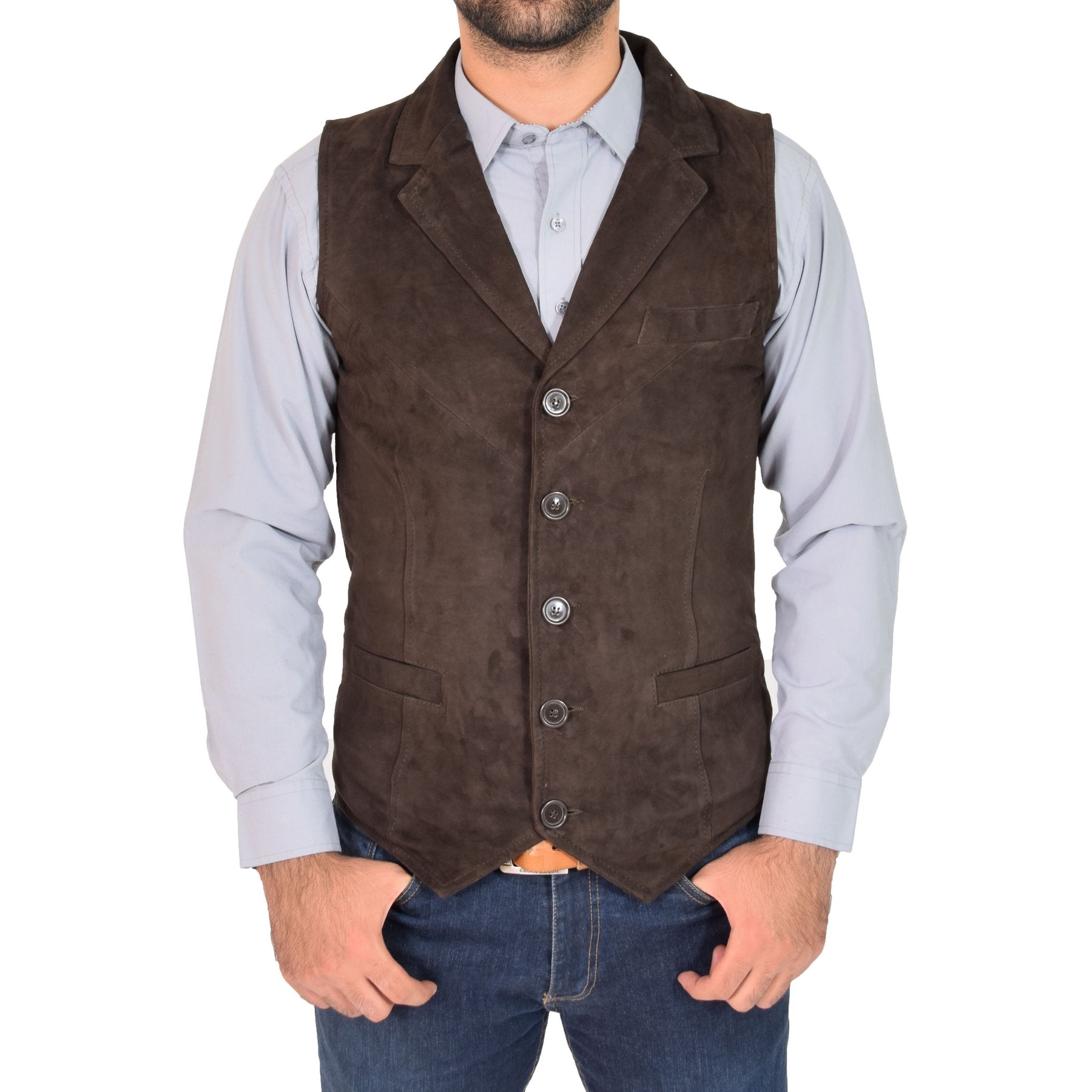 Spine Spark Men's Brown Soft Suede Leather Classic Style Vest