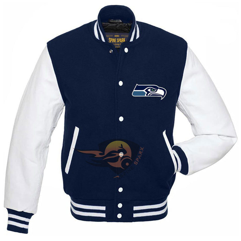 Navy Blue Seattle Seahawks Varsity NFL Jacket By Spinespark