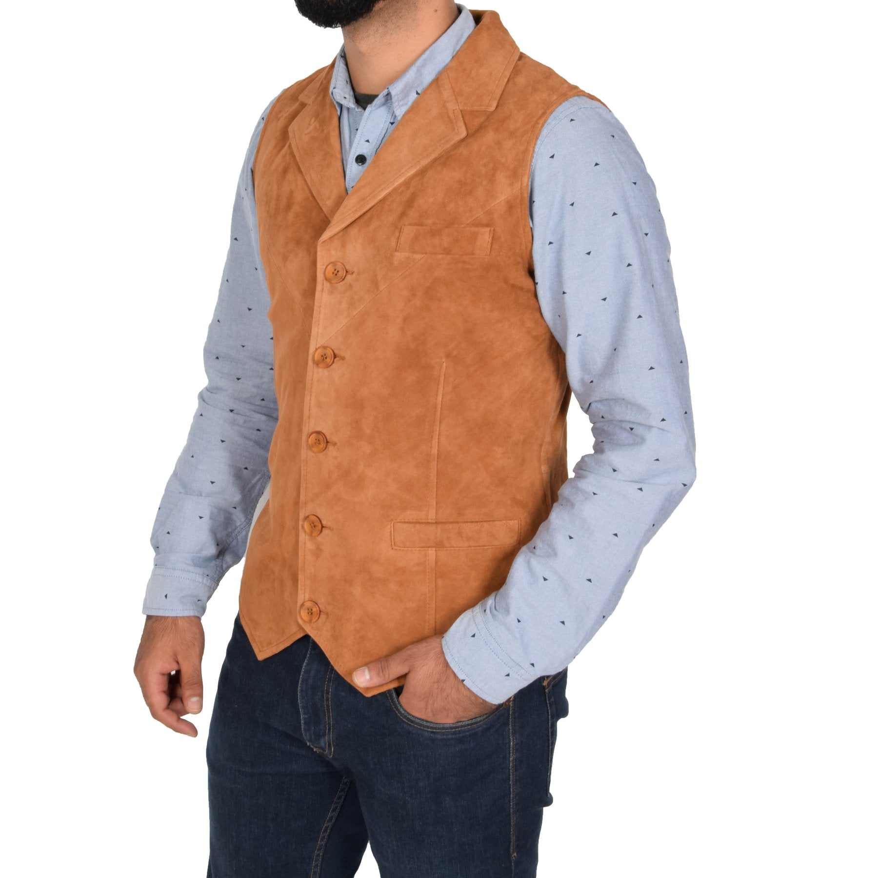 Spine Spark Men's Tan Soft Suede Leather Classic Style Vest
