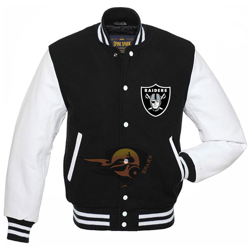 Black Las Vegas Raiders Varsity NFL Jacket By Spinespark