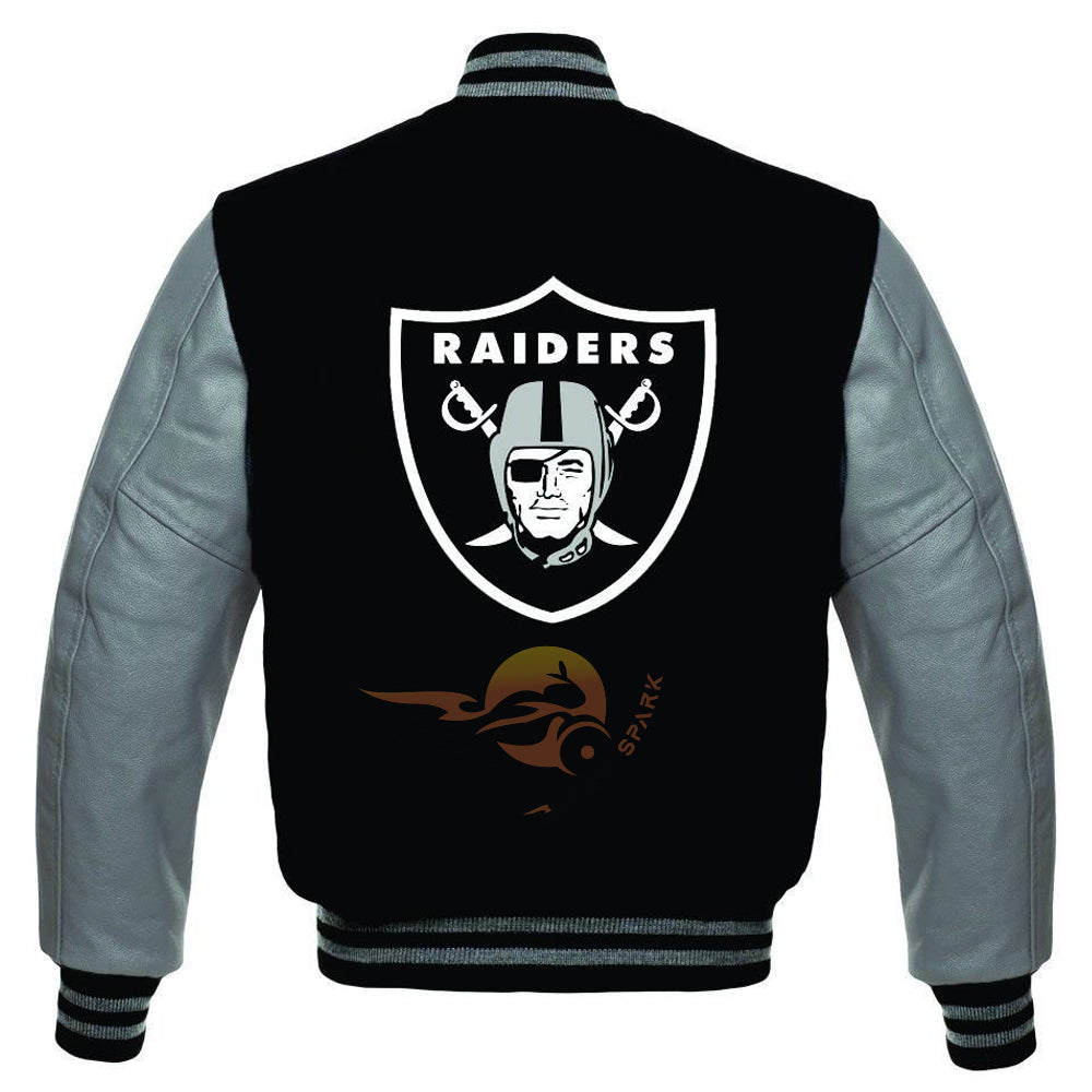 Black Las Vegas Raiders Varsity Jacket By Spinespark