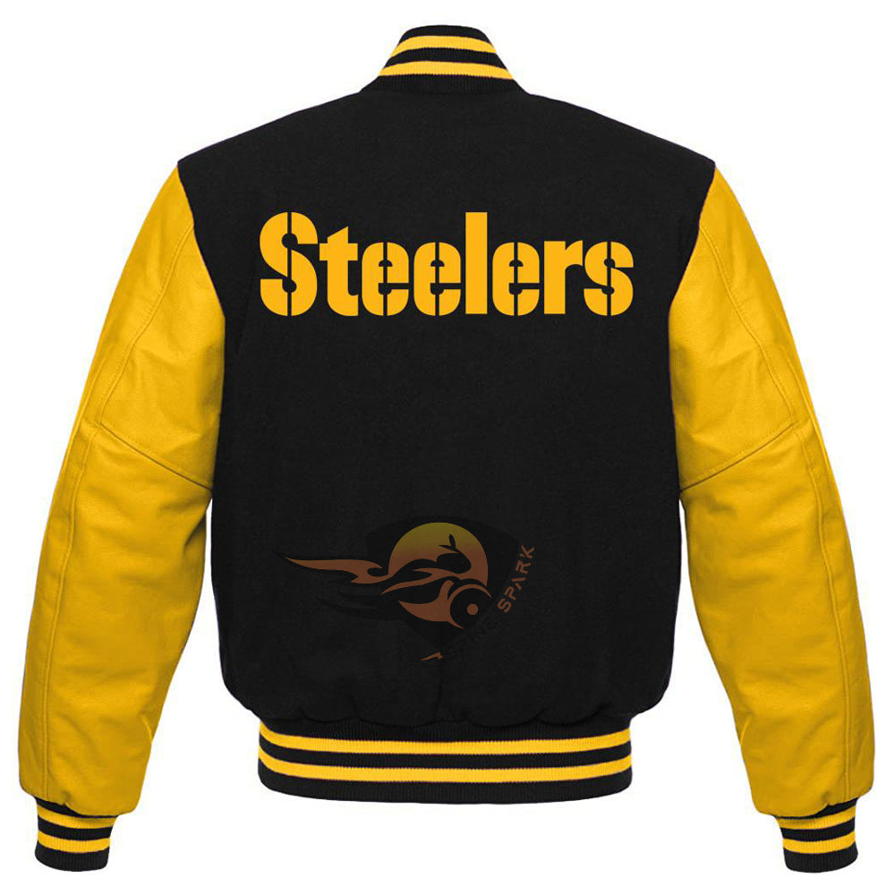 Black Pittsburgh Steelers Varsity NFL Jacket By Spinespark