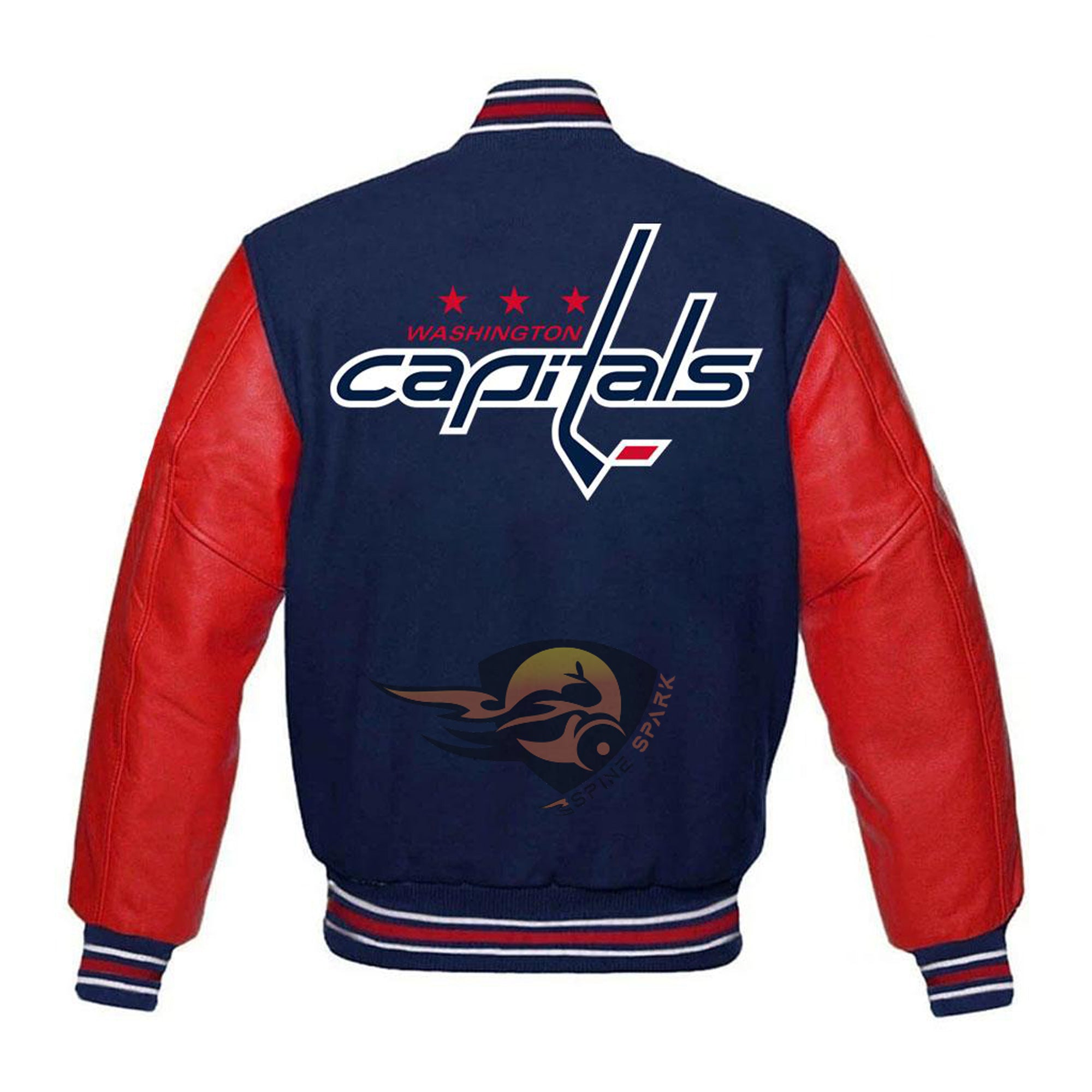 Navy Blue Washington Capitals Varsity NHL Jacket By Spinespark