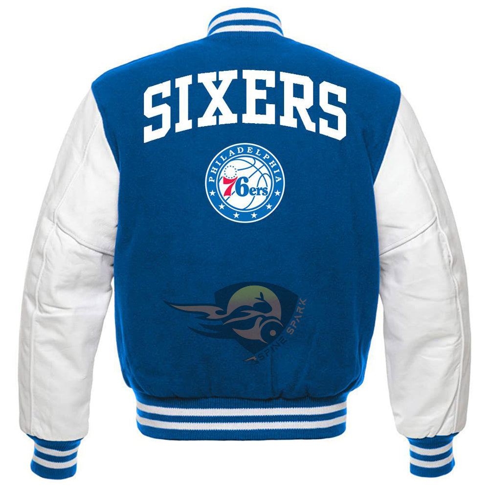 Sky Blue Philadelphia 76ers Varsity NBA Jacket By Spinespark