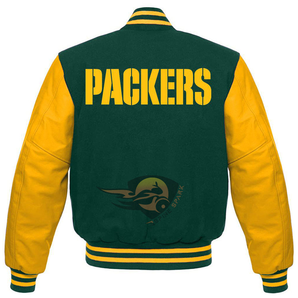 Forest Green Bay Packers Varsity NFL Jacket By Spinespark