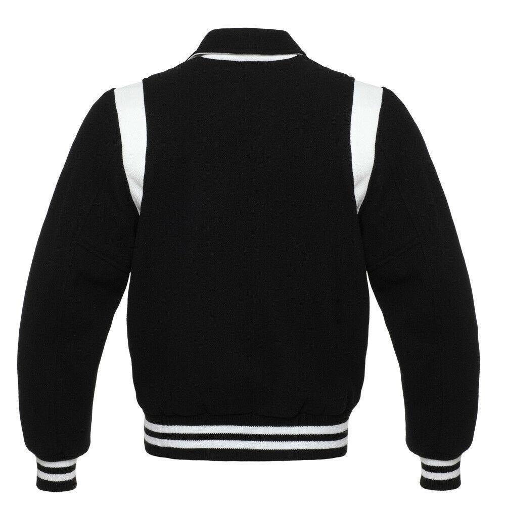 Spine Spark Byron Collar Black Wool Varsity White Leather Stripes