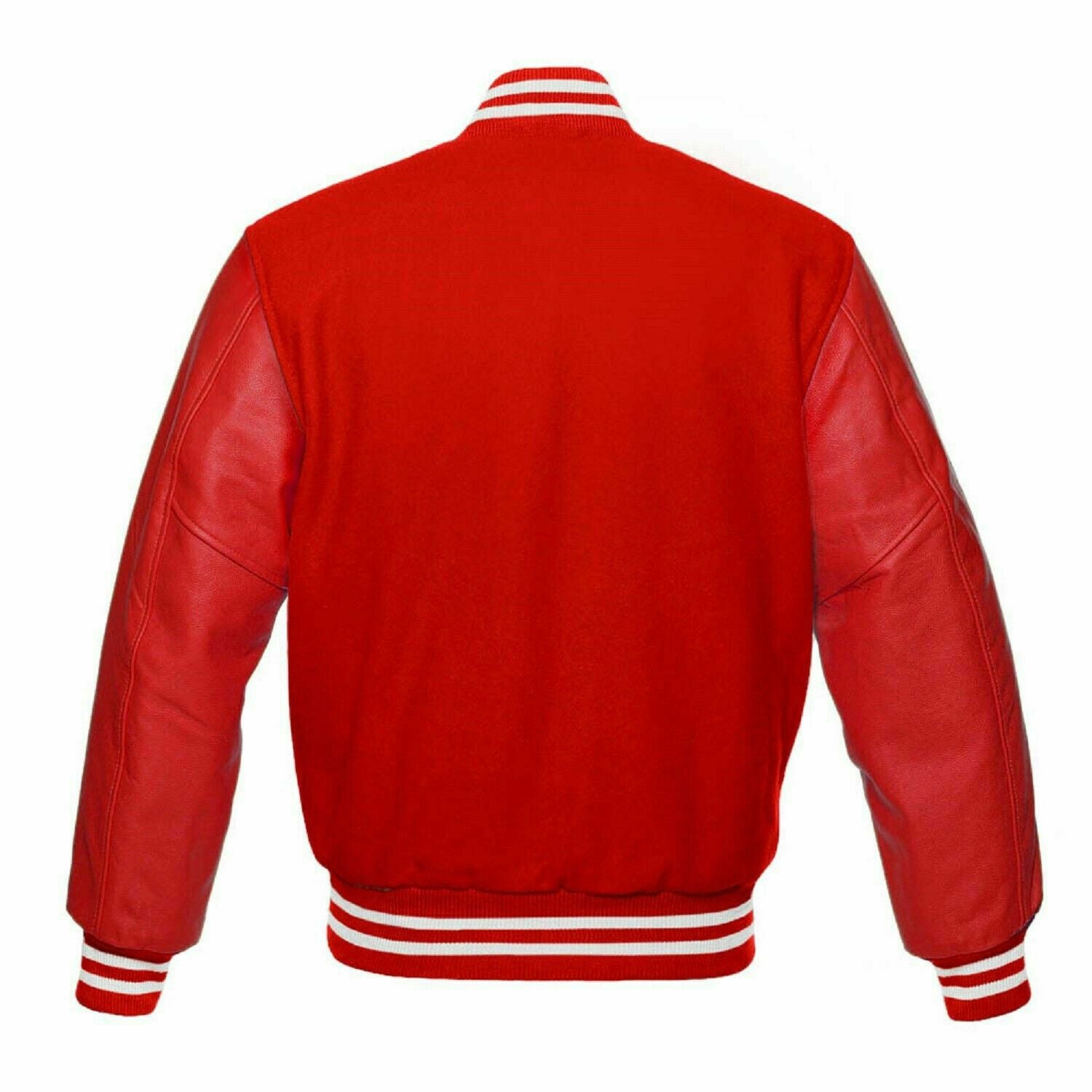 Spine Spark Red Wool Varsity Jacket Red Leather Sleeves