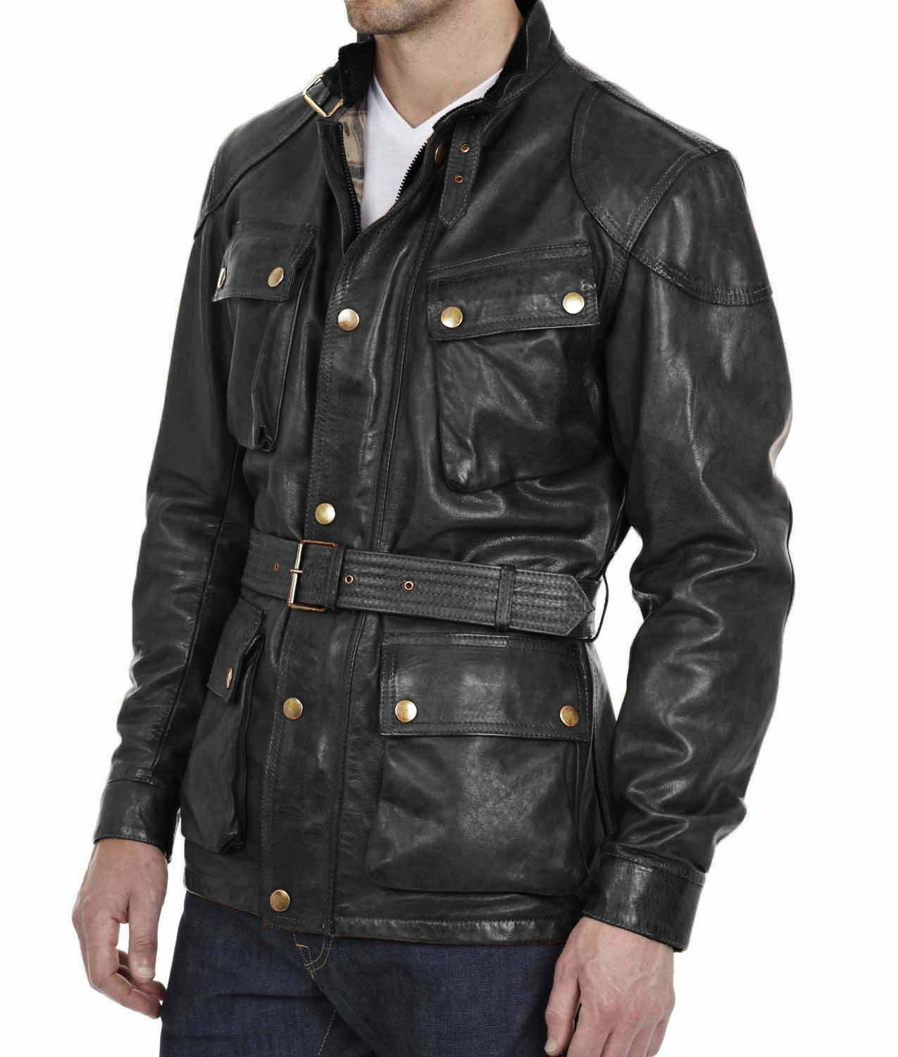 Spine Spark Benjamin Brad Pitt Black Pure Leather Coat & Jacket
