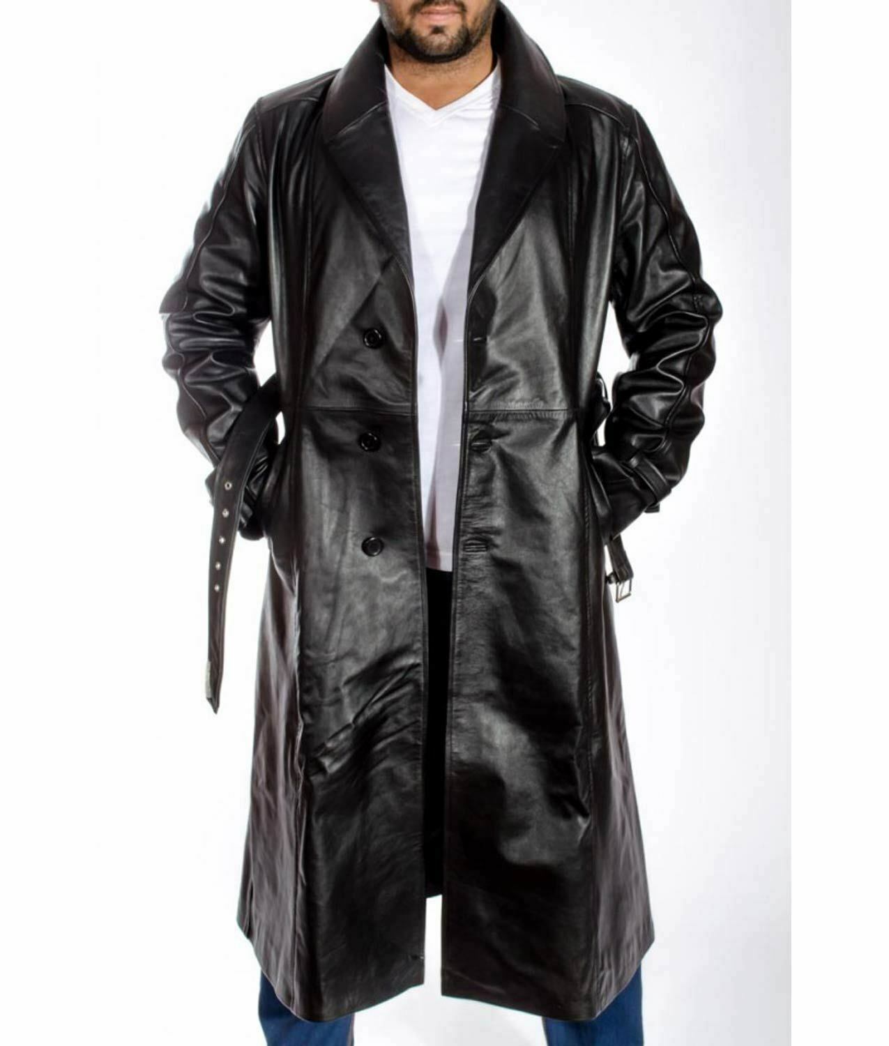 Spine Spark Men's Mickey Rourke Sin City Leather Trench Long Coat