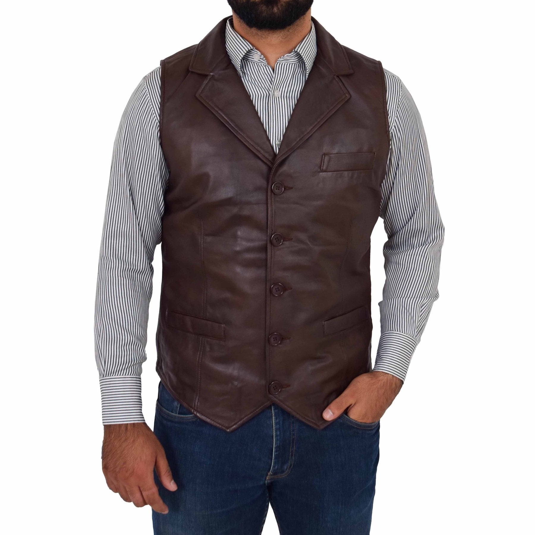 Spine Spark Men's Motorbike Soft Leather Brown Classic Style Vest