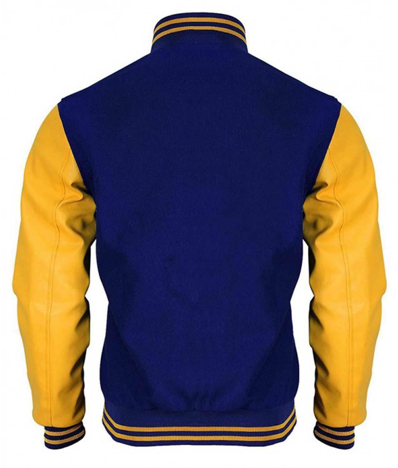 Spine Spark Riverdale Royal Blue Wool Varsity Jacket Gold Yellow Leather Sleeves