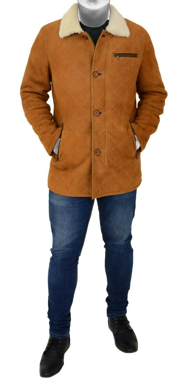 Spine Spark Men's Brown Soft Suede Leather Shearling Coat Jacket