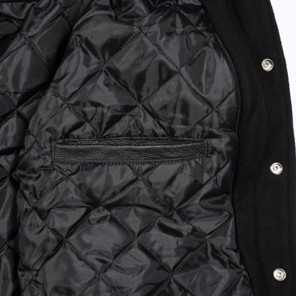 Spine Spark Full Black Wool With Pure Leather Varsity Baseball Jacket