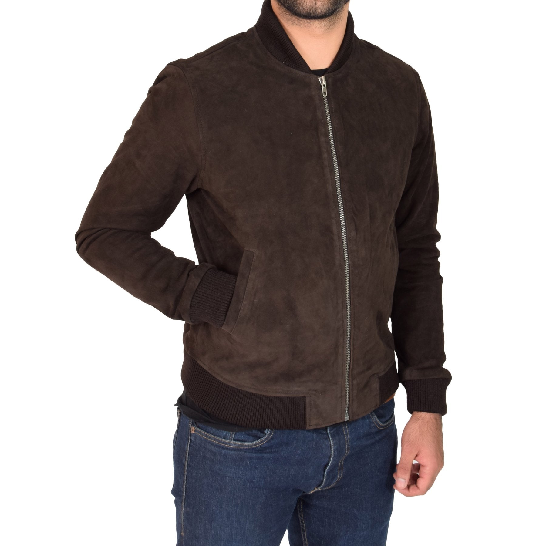 Spine Spark Brown Soft Suede Leather Varsity Style Jacket