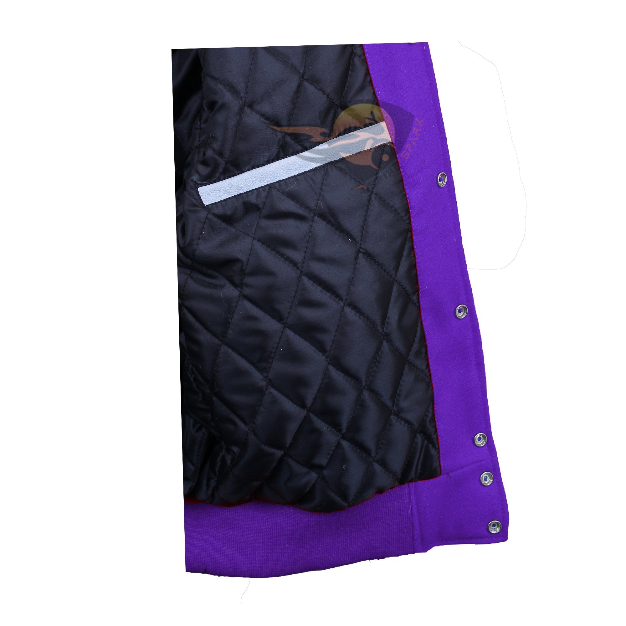 Spine Spark Purple Wool Varsity Jacket White Leather Stripes
