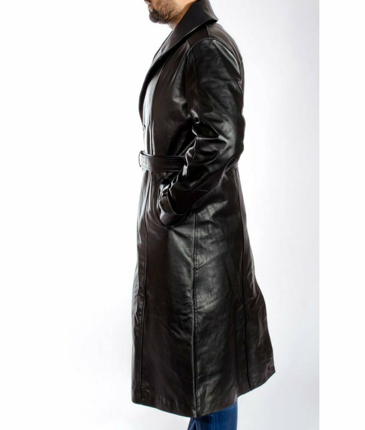 Spine Spark Men's Mickey Rourke Sin City Leather Trench Long Coat