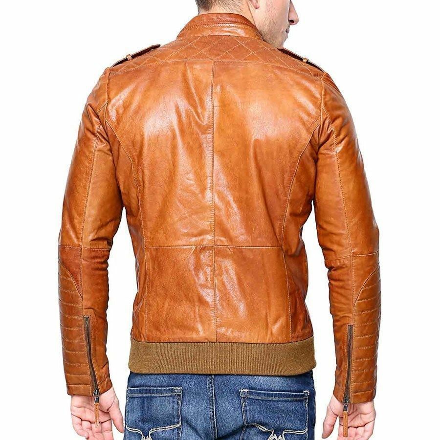 Spine Spark Men's Fashion Slim fit Biker Brown Leather Jacket