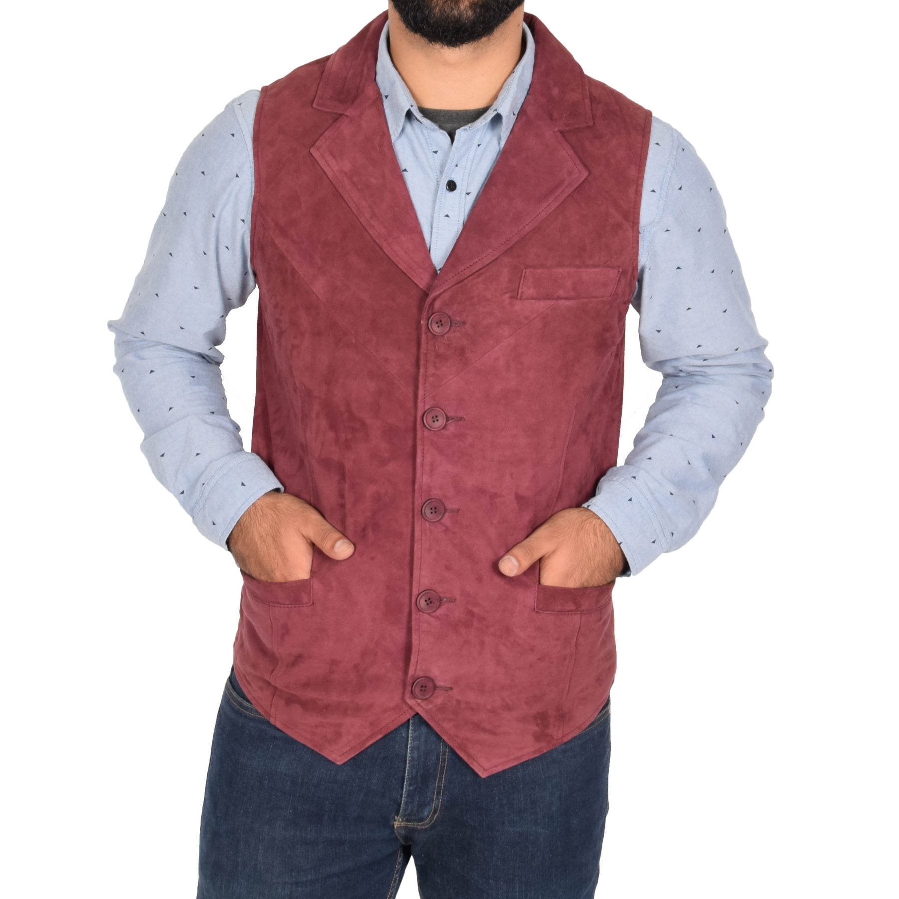 Spine Spark Men's Maroon Soft Suede Leather Classic Style Vest