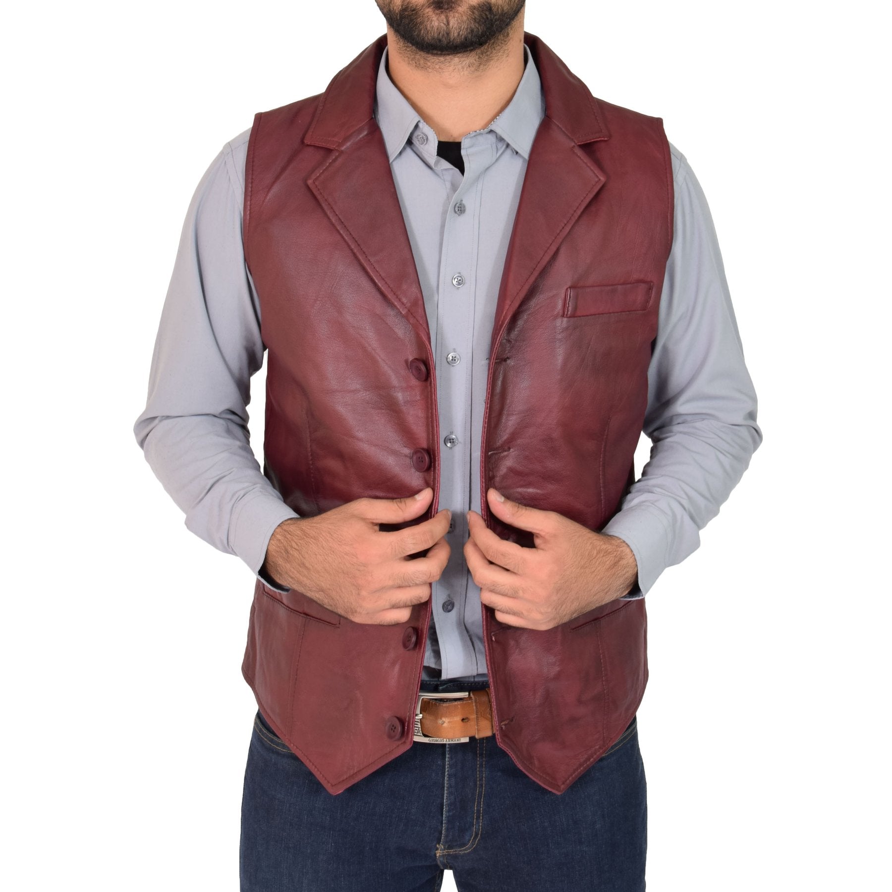 Spine Spark Men's Motorbike Soft Leather Brown Classic Style Vest