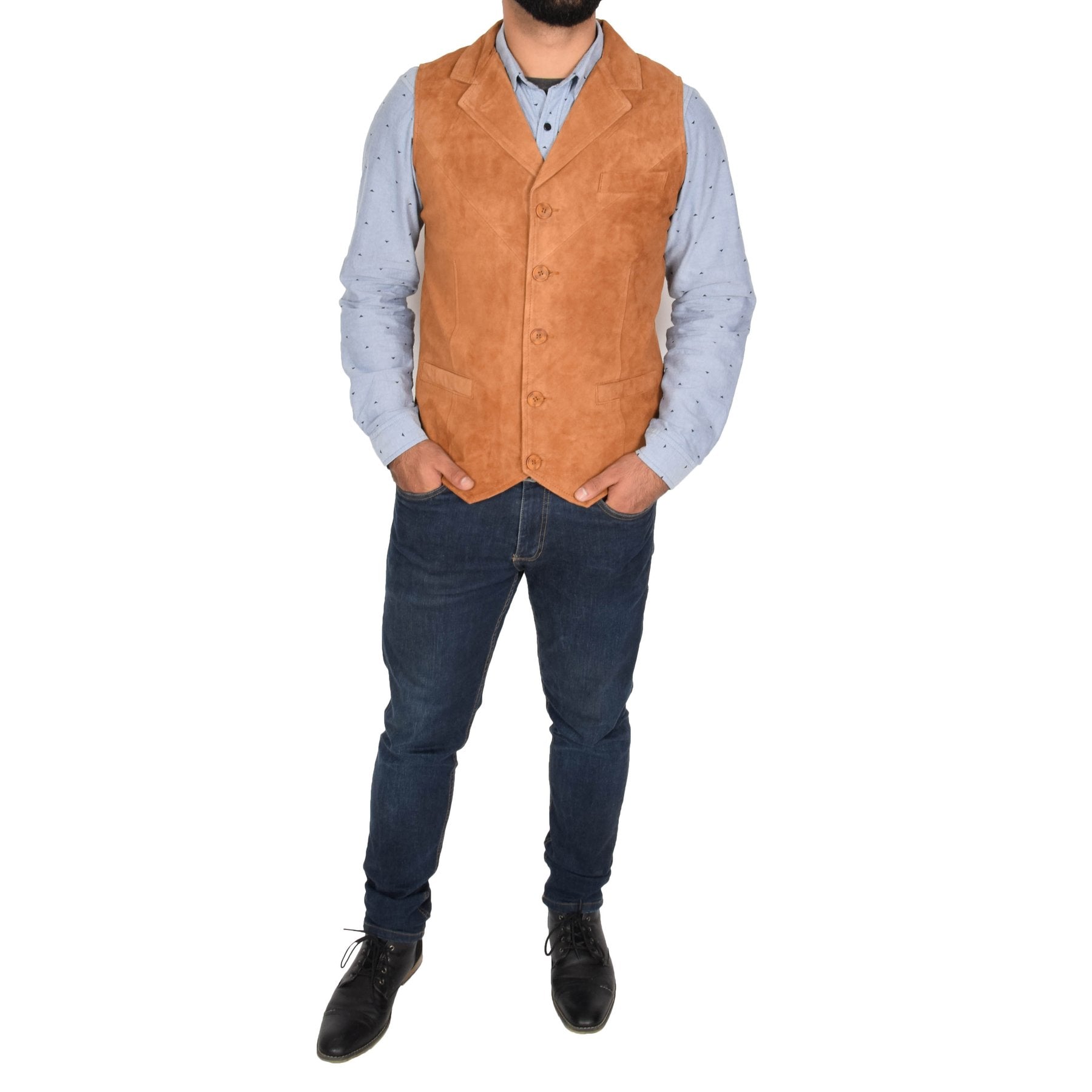 Spine Spark Men's Tan Soft Suede Leather Classic Style Vest