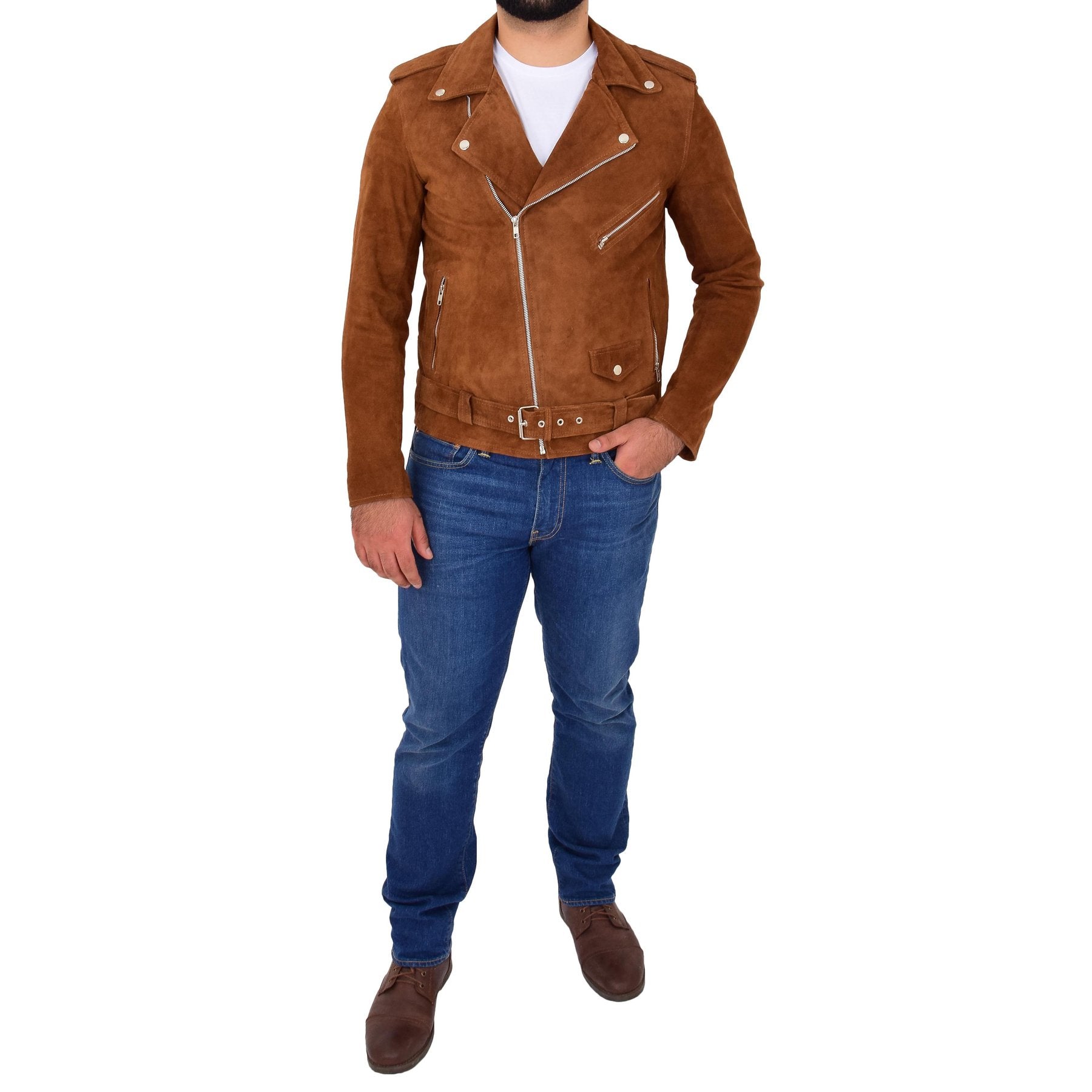 Spine Spark Men's Suede Leather Brando Style Biker Jacket