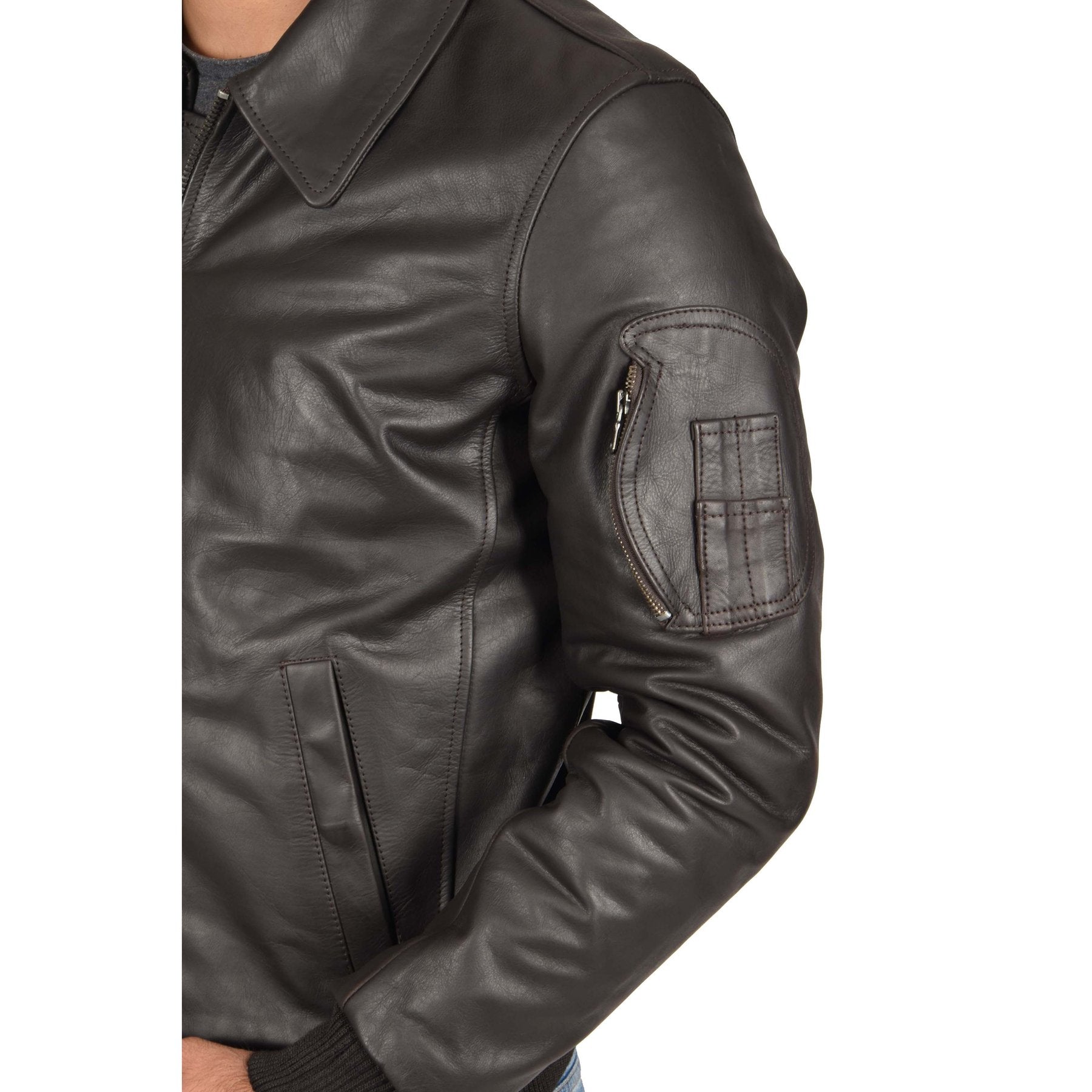 Spine Spark Men's Brown Bomber Pilot Style Leather Jacket